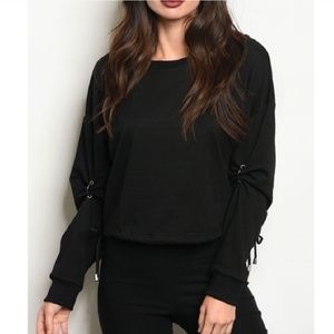 Cropped Sweatshirt, Silver Metal Sleeve Detail